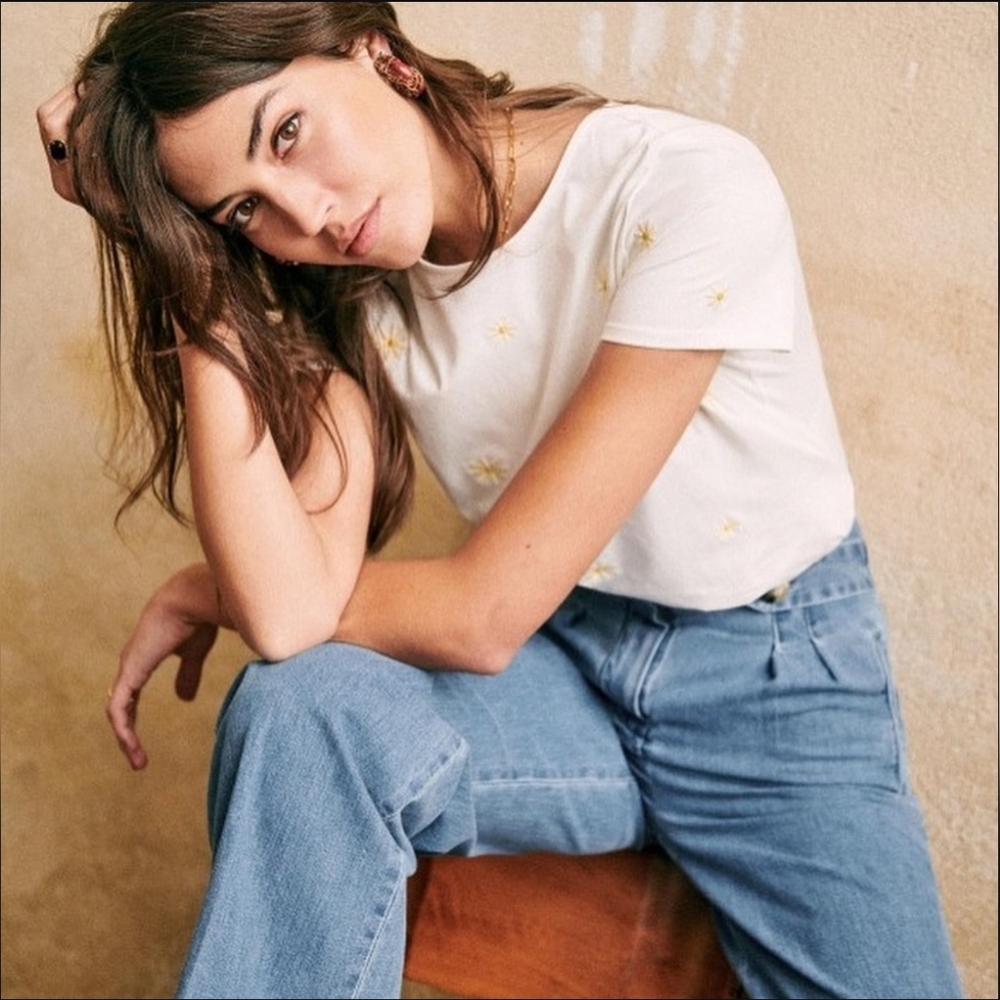 Sezane Evan Daisy Short Sleeved T Shirt Medium